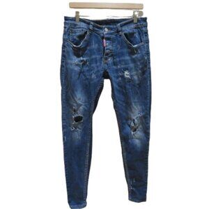 DSQUARED2 Tidy Biker Paint Splatter Distressed Ripped Denim Jeans Designer